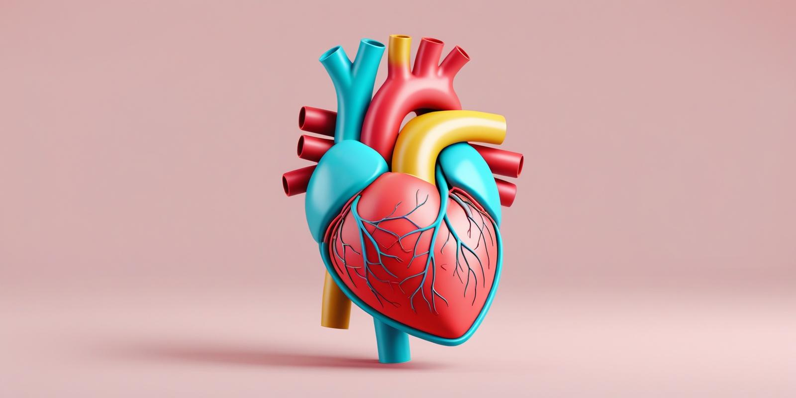A simple medical-style 3D illustration of a human heart showing basic structure. Child-friendly colors, no labels or writing, no blood or surgery — just a clean anatomical heart for visual reference.